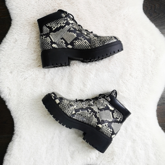 Marc Fisher Lug Kini Leather Snakeskin Combat Boot - Picture 2 of 15